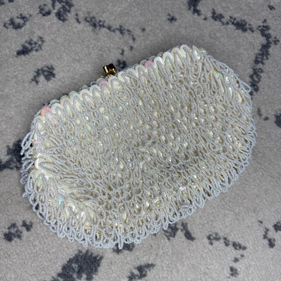 Vintage Bridal Shower Elopement Something Old Sequins Beaded Satin Lined Clutch - Picture 3 of 7